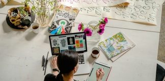 Woman making designs for online business startup